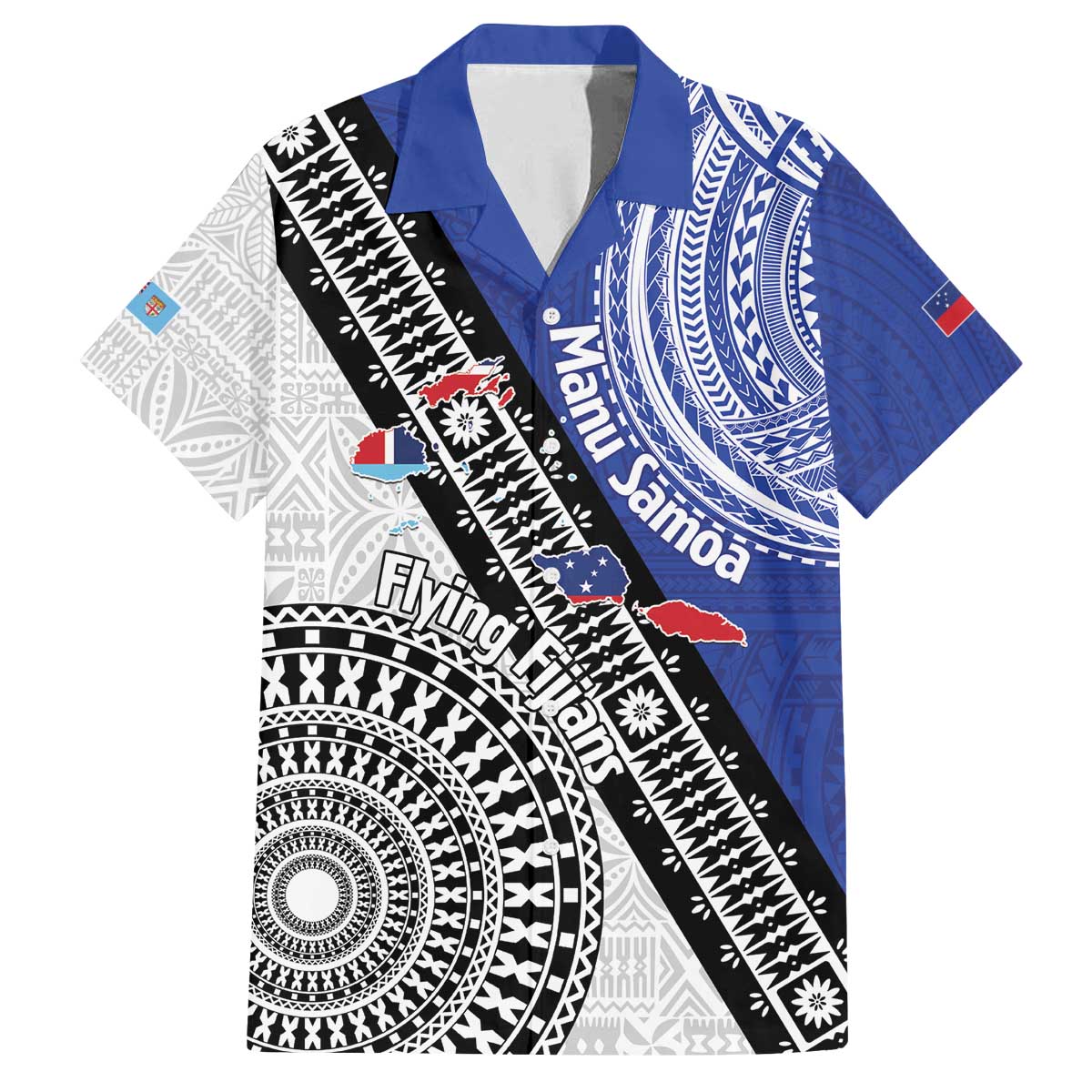 Fiji an Samoa Rugby Custom Family Matching Off The Shoulder Long Sleeve Dress and Hawaiian Shirt Flying Fijians Manu Samoa Together Pacific - Polynesian Pride