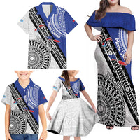 Fiji an Samoa Rugby Custom Family Matching Off Shoulder Maxi Dress and Hawaiian Shirt Flying Fijians Manu Samoa Together Pacific - Polynesian Pride
