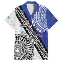 Fiji an Samoa Rugby Custom Family Matching Off Shoulder Short Dress and Hawaiian Shirt Flying Fijians Manu Samoa Together Pacific LT14 Dad's Shirt - Short Sleeve Blue - Polynesian Pride
