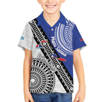 Fiji an Samoa Rugby Custom Family Matching Off Shoulder Short Dress and Hawaiian Shirt Flying Fijians Manu Samoa Together Pacific LT14 Son's Shirt Blue - Polynesian Pride