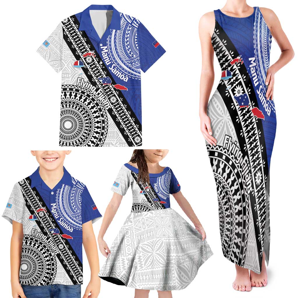 Fiji an Samoa Rugby Custom Family Matching Tank Maxi Dress and Hawaiian Shirt Flying Fijians Manu Samoa Together Pacific - Polynesian Pride