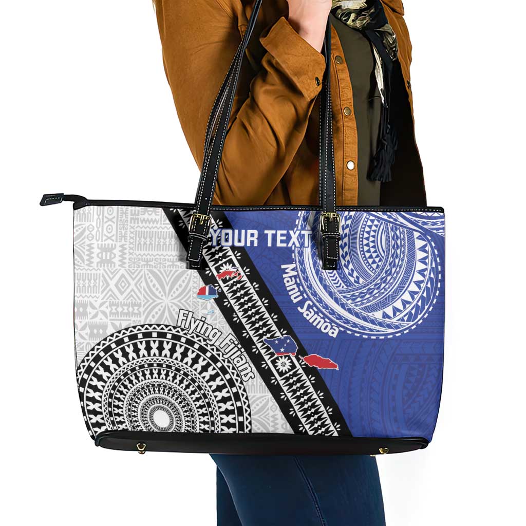 Fiji an Samoa Rugby Custom Leather Tote Bag Flying Fijians Manu Samoa Together Pacific LT14 - Polynesian Pride
