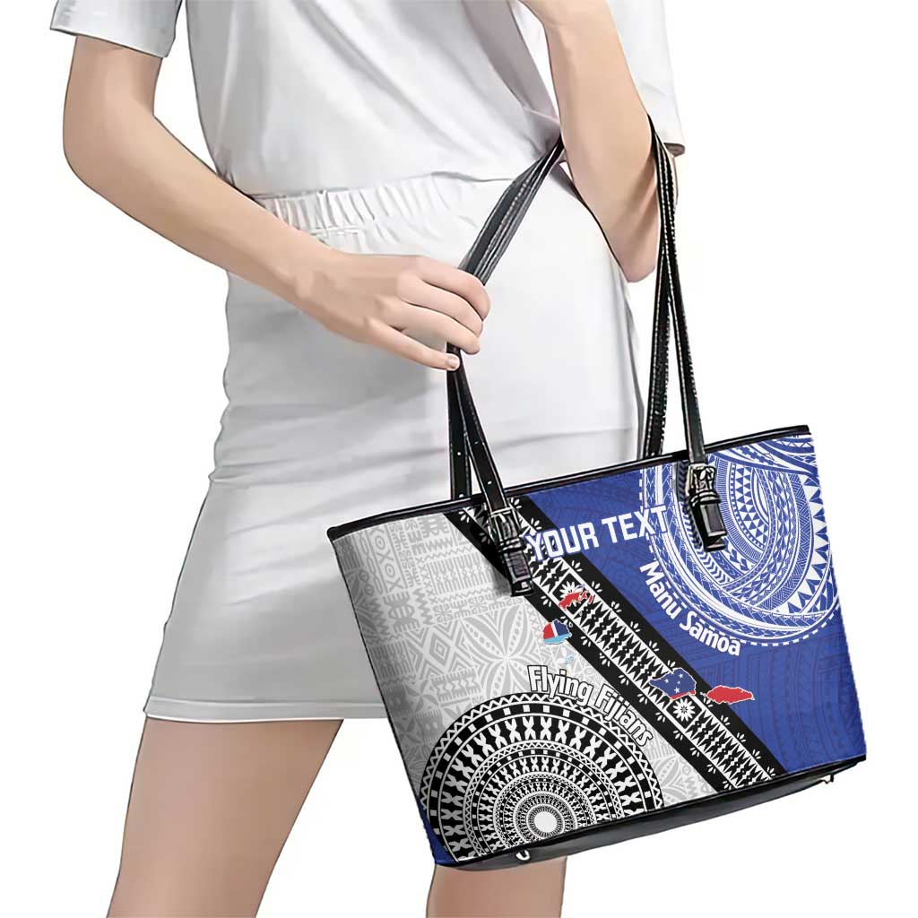 Fiji an Samoa Rugby Custom Leather Tote Bag Flying Fijians Manu Samoa Together Pacific LT14 - Polynesian Pride