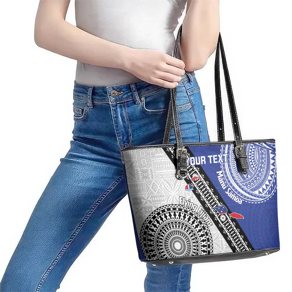 Fiji an Samoa Rugby Custom Leather Tote Bag Flying Fijians Manu Samoa Together Pacific LT14 - Polynesian Pride