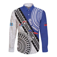 Fiji an Samoa Rugby Custom Long Sleeve Button Shirt Flying Fijians Manu Samoa Together Pacific LT14 Unisex Blue - Polynesian Pride