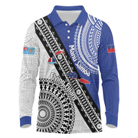 Fiji an Samoa Rugby Custom Long Sleeve Polo Shirt Flying Fijians Manu Samoa Together Pacific LT14 Blue - Polynesian Pride