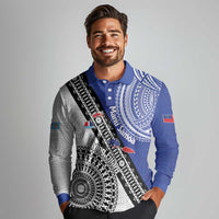 Fiji an Samoa Rugby Custom Long Sleeve Polo Shirt Flying Fijians Manu Samoa Together Pacific LT14 - Polynesian Pride