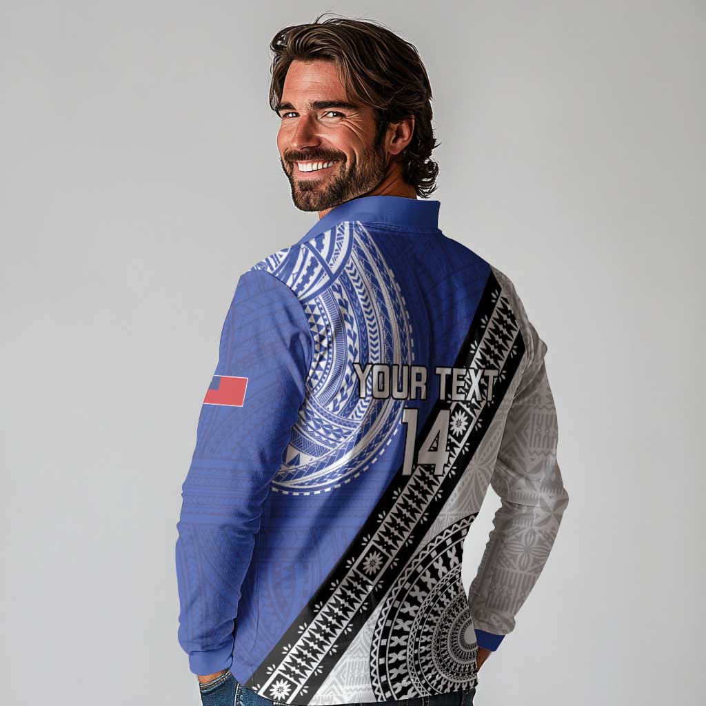 Fiji an Samoa Rugby Custom Long Sleeve Polo Shirt Flying Fijians Manu Samoa Together Pacific LT14 - Polynesian Pride