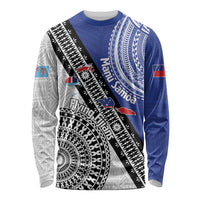 Fiji an Samoa Rugby Custom Long Sleeve Shirt Flying Fijians Manu Samoa Together Pacific LT14 Unisex Blue - Polynesian Pride