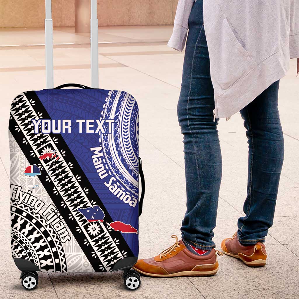 Fiji an Samoa Rugby Custom Luggage Cover Flying Fijians Manu Samoa Together Pacific LT14 Blue - Polynesian Pride