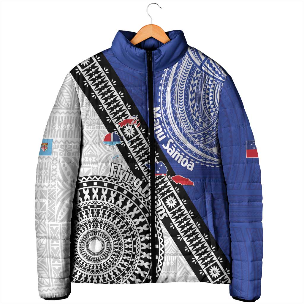 Fiji an Samoa Rugby Custom Padded Jacket Flying Fijians Manu Samoa Together Pacific LT14 - Polynesian Pride