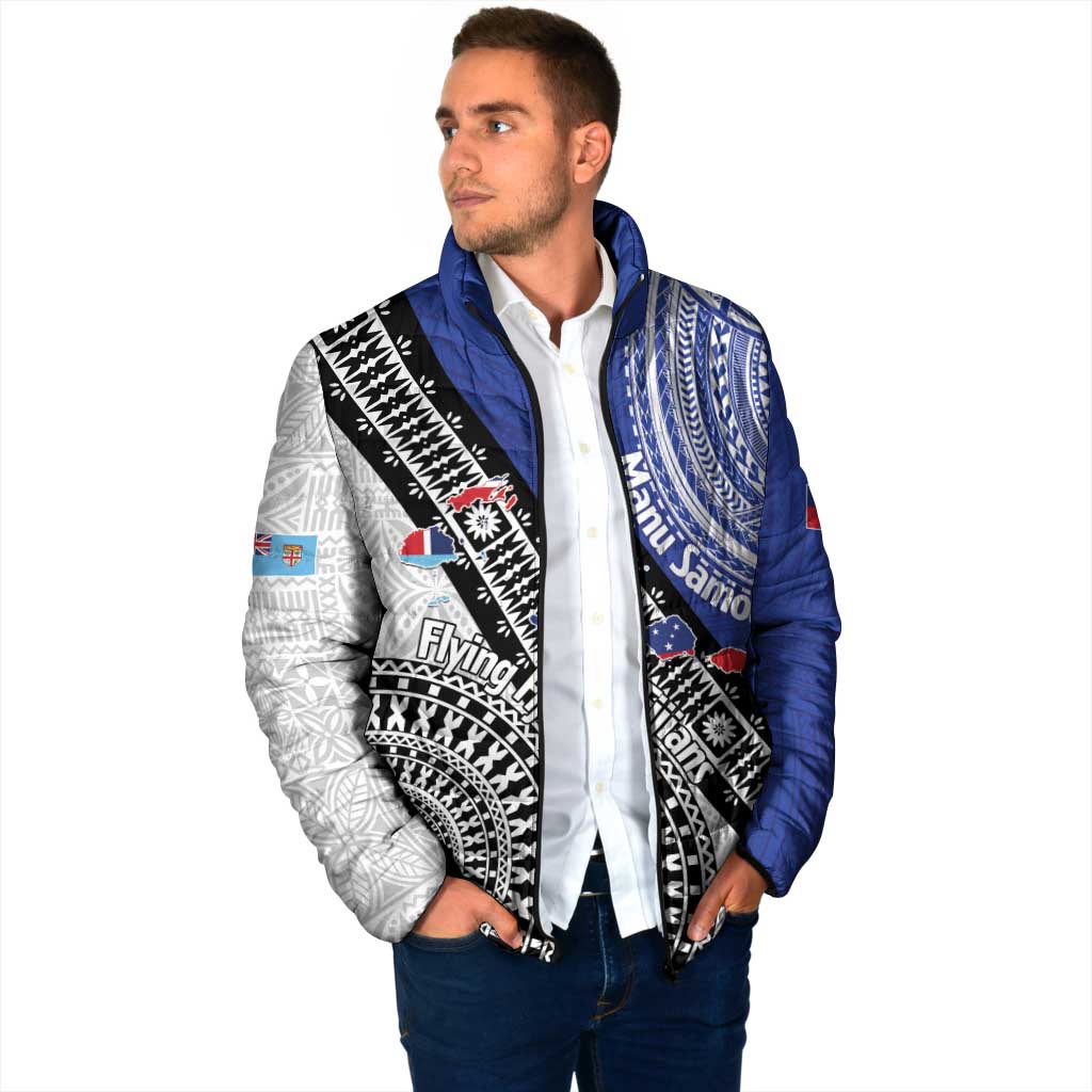 Fiji an Samoa Rugby Custom Padded Jacket Flying Fijians Manu Samoa Together Pacific LT14 - Polynesian Pride