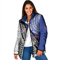 Fiji an Samoa Rugby Custom Padded Jacket Flying Fijians Manu Samoa Together Pacific LT14 Women Blue - Polynesian Pride