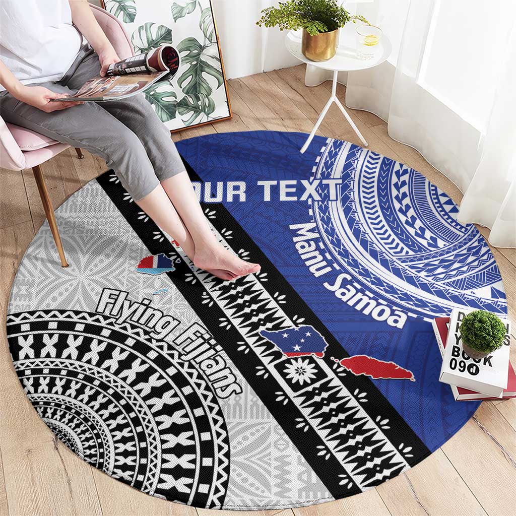 Fiji an Samoa Rugby Custom Round Carpet Flying Fijians Manu Samoa Together Pacific - Polynesian Pride