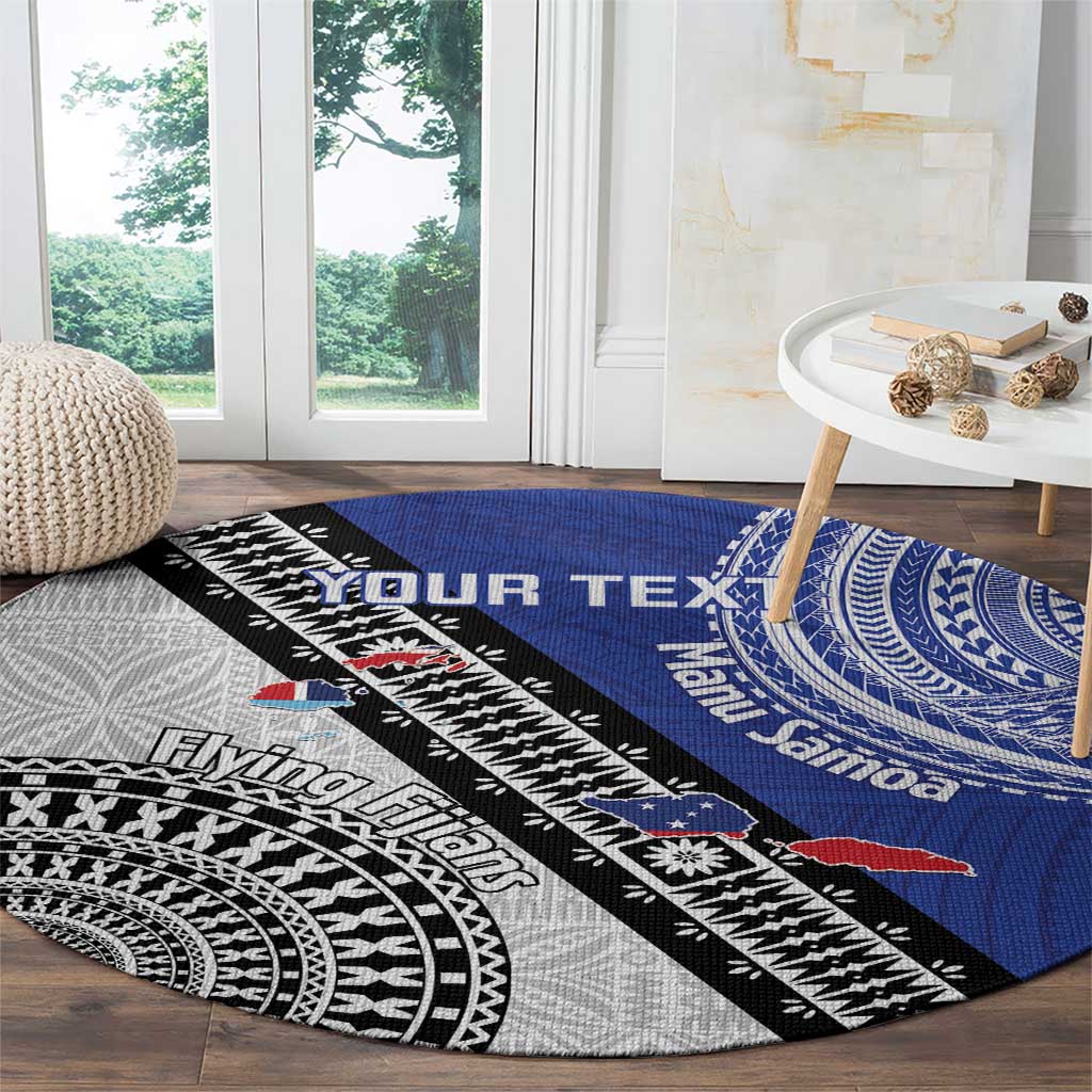Fiji an Samoa Rugby Custom Round Carpet Flying Fijians Manu Samoa Together Pacific - Polynesian Pride