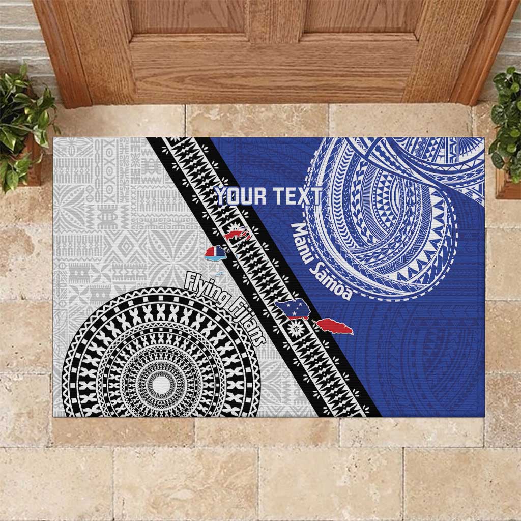 Fiji an Samoa Rugby Custom Rubber Doormat Flying Fijians Manu Samoa Together Pacific LT14 Blue - Polynesian Pride