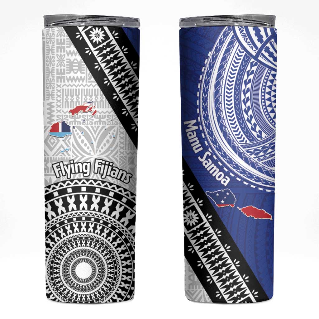 Fiji an Samoa Rugby Skinny Tumbler Flying Fijians Manu Samoa Together Pacific LT14 Blue - Polynesian Pride