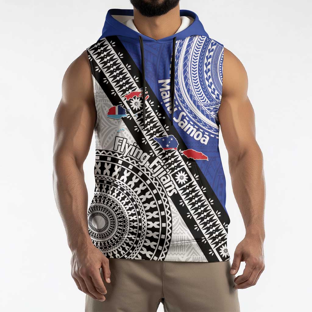 Fiji an Samoa Rugby Custom Sleeveless Hoodie Flying Fijians Manu Samoa Together Pacific - Polynesian Pride
