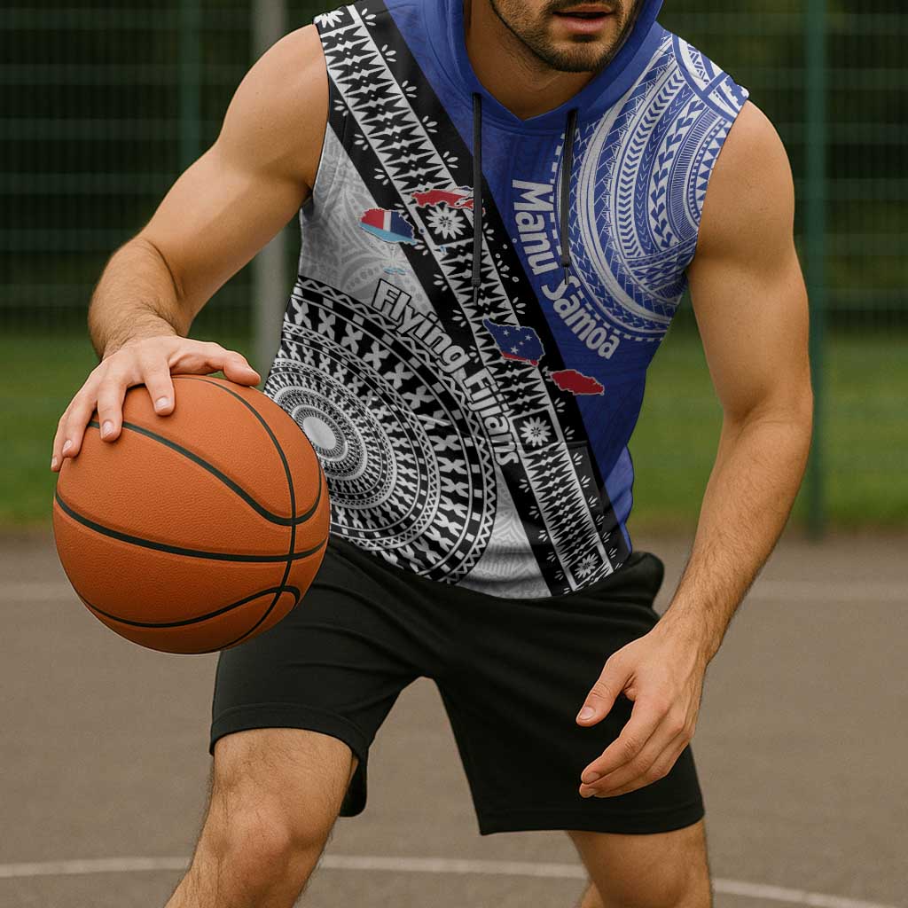 Fiji an Samoa Rugby Custom Sleeveless Hoodie Flying Fijians Manu Samoa Together Pacific - Polynesian Pride