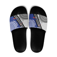 Fiji an Samoa Rugby Custom Slide Sandals Flying Fijians Manu Samoa Together Pacific LT14 Blue - Polynesian Pride