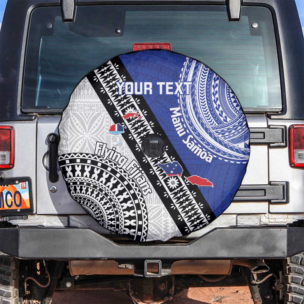 Fiji an Samoa Rugby Custom Spare Tire Cover Flying Fijians Manu Samoa Together Pacific LT14 Blue - Polynesian Pride