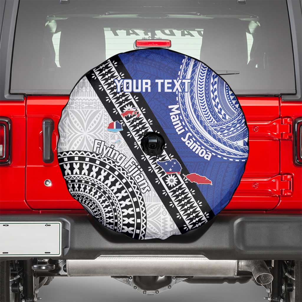 Fiji an Samoa Rugby Custom Spare Tire Cover Flying Fijians Manu Samoa Together Pacific LT14 - Polynesian Pride