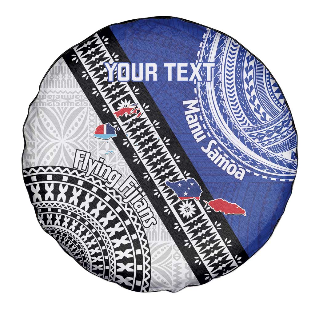 Fiji an Samoa Rugby Custom Spare Tire Cover Flying Fijians Manu Samoa Together Pacific LT14 - Polynesian Pride