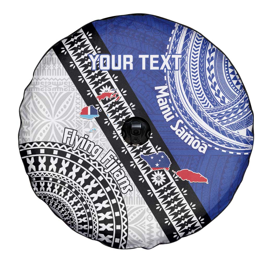 Fiji an Samoa Rugby Custom Spare Tire Cover Flying Fijians Manu Samoa Together Pacific LT14 - Polynesian Pride