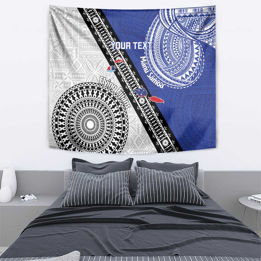 Fiji an Samoa Rugby Custom Tapestry Flying Fijians Manu Samoa Together Pacific LT14 - Polynesian Pride