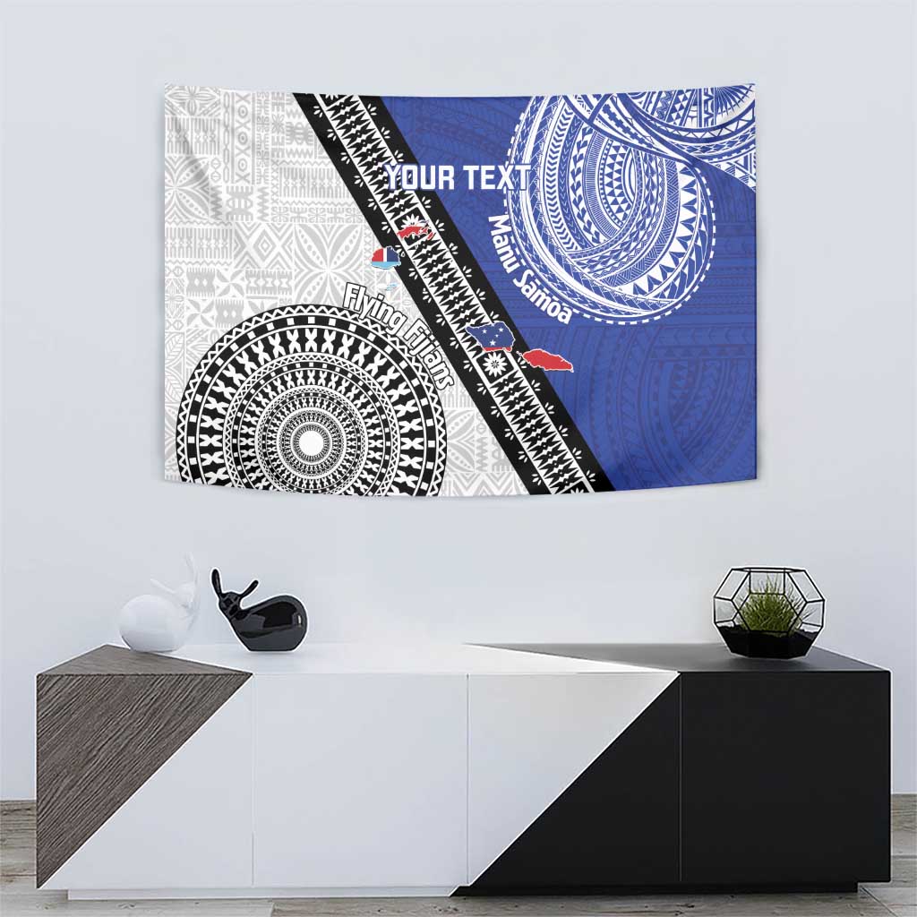 Fiji an Samoa Rugby Custom Tapestry Flying Fijians Manu Samoa Together Pacific LT14 - Polynesian Pride