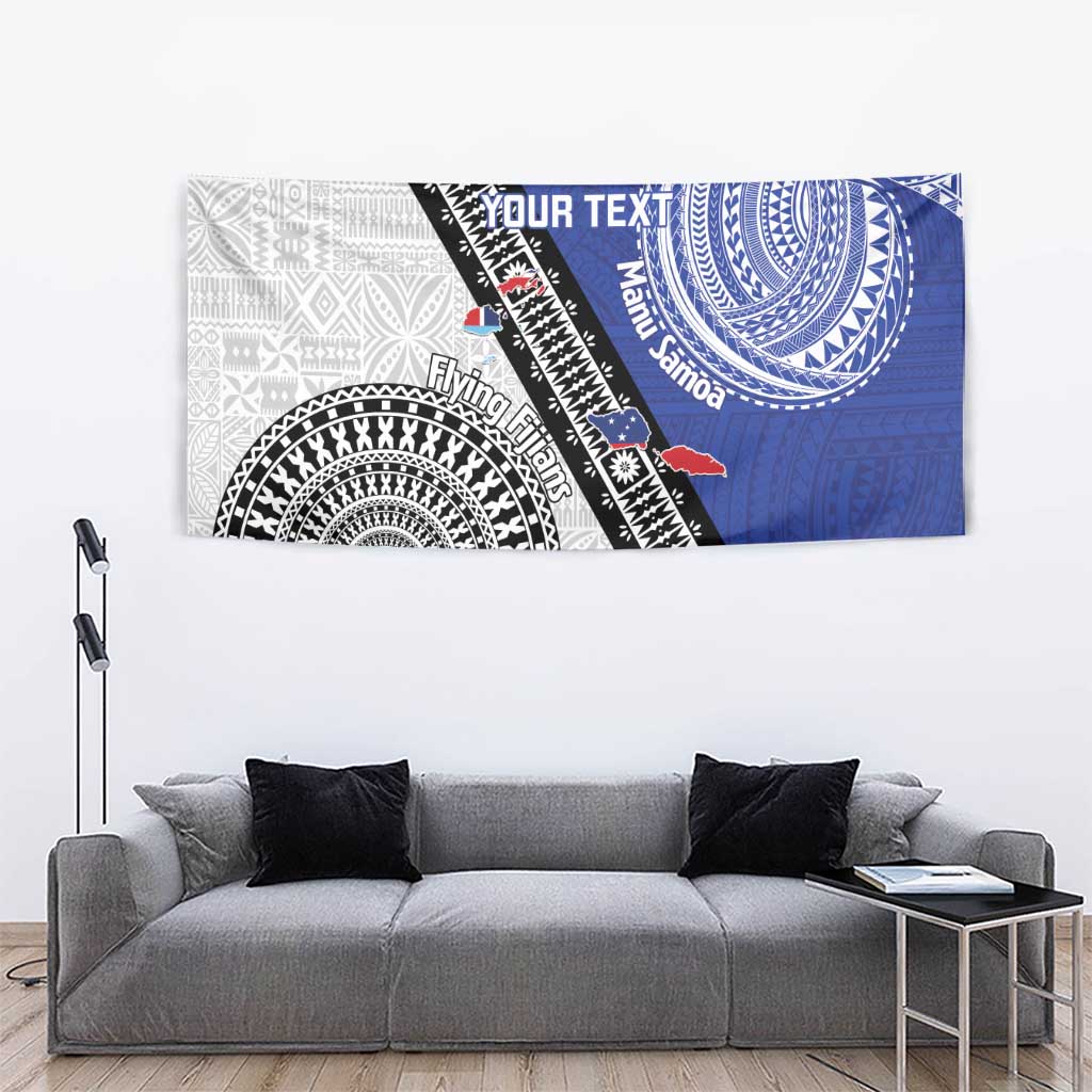 Fiji an Samoa Rugby Custom Tapestry Flying Fijians Manu Samoa Together Pacific LT14 - Polynesian Pride