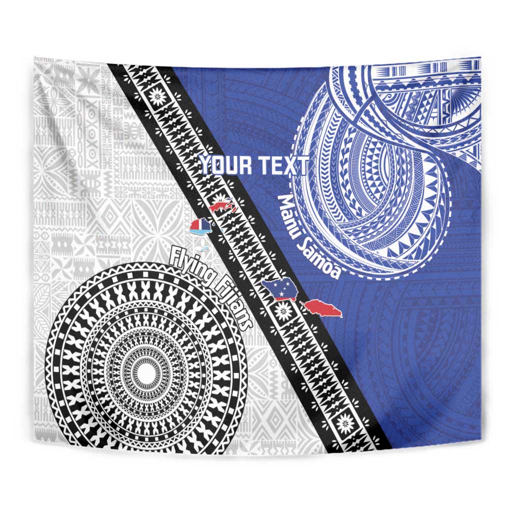 Fiji an Samoa Rugby Custom Tapestry Flying Fijians Manu Samoa Together Pacific LT14 - Polynesian Pride