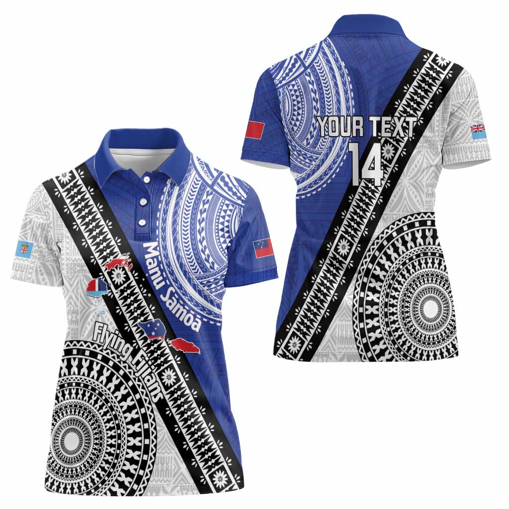 Fiji an Samoa Rugby Custom Women Polo Shirt Flying Fijians Manu Samoa Together Pacific LT14 - Polynesian Pride