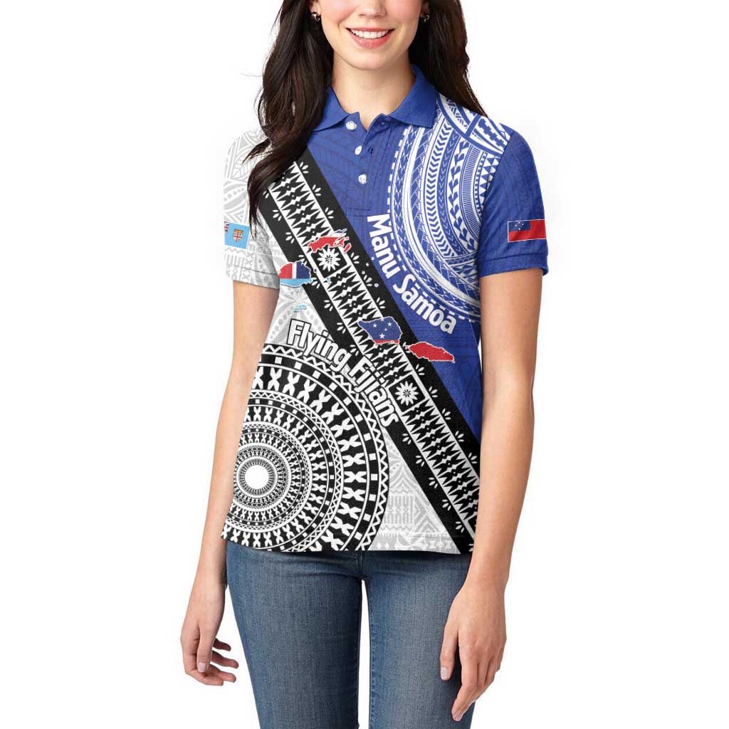 Fiji an Samoa Rugby Custom Women Polo Shirt Flying Fijians Manu Samoa Together Pacific LT14 - Polynesian Pride