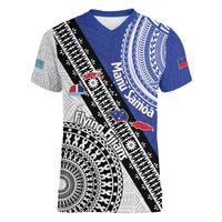 Fiji an Samoa Rugby Custom Women V-Neck T-Shirt Flying Fijians Manu Samoa Together Pacific - Polynesian Pride