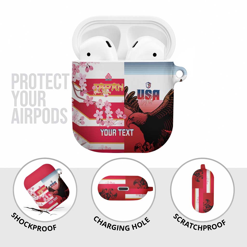 USA and Japan Rugby Custom AirPods Case Eagles Brave Blossoms Together Pacific - Polynesian Pride