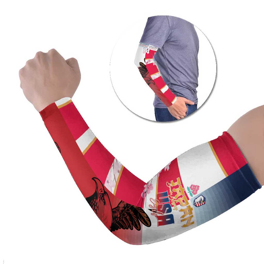 USA and Japan Rugby Custom Arm Sleeves Eagles Brave Blossoms Together Pacific LT14 Set of 2 Red - Polynesian Pride