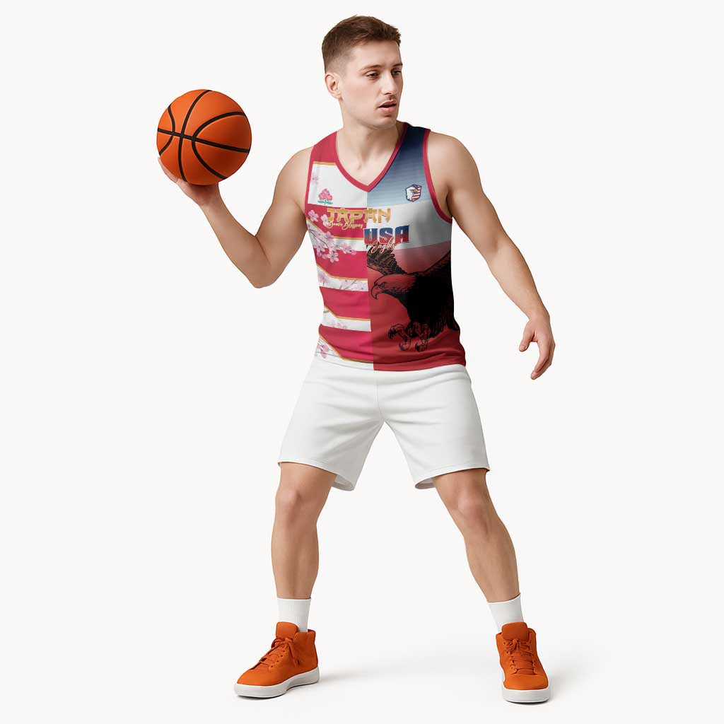 USA and Japan Rugby Custom Basketball Jersey Eagles Brave Blossoms Together Pacific - Polynesian Pride