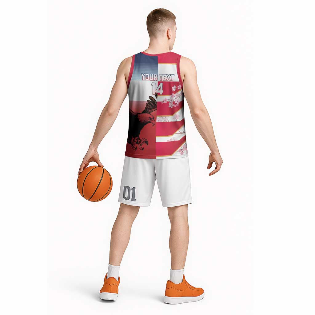 USA and Japan Rugby Custom Basketball Jersey Eagles Brave Blossoms Together Pacific - Polynesian Pride