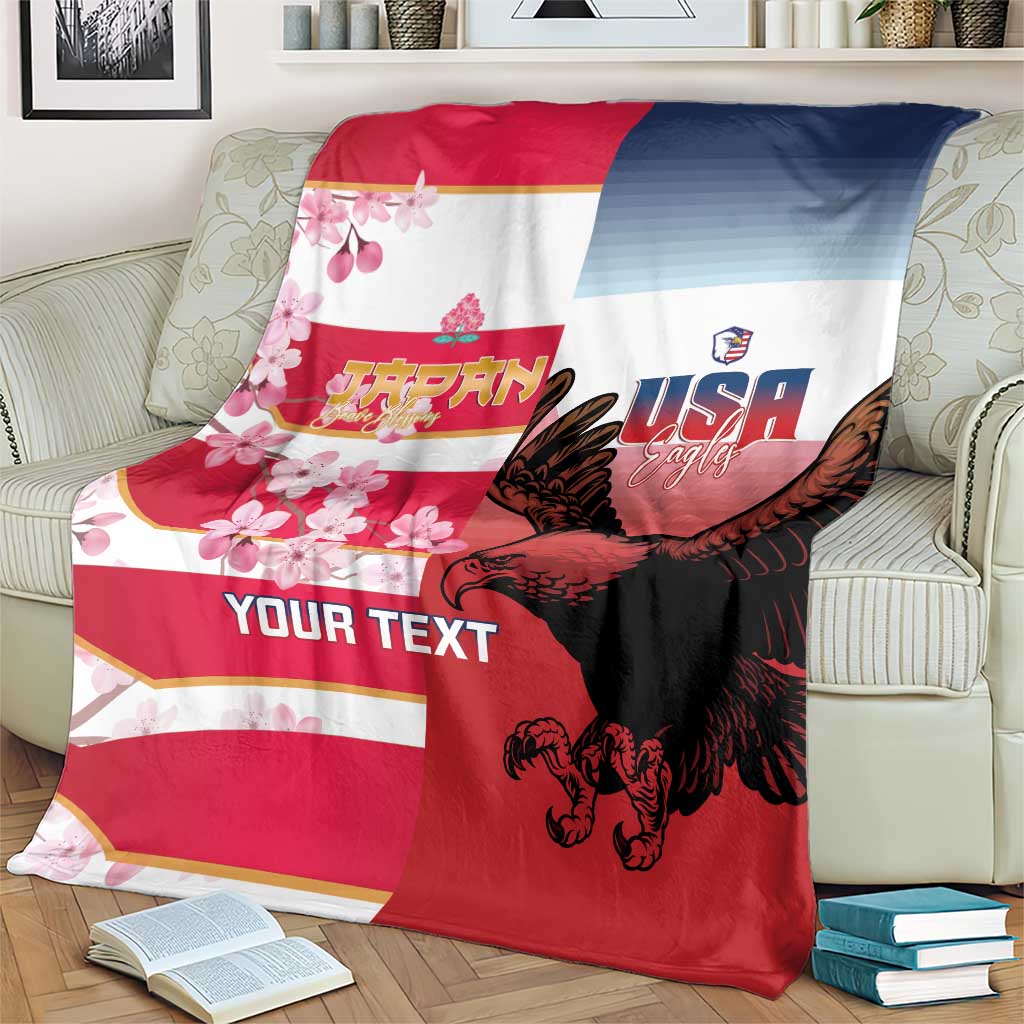 USA and Japan Rugby Custom Blanket Eagles Brave Blossoms Together Pacific - Polynesian Pride