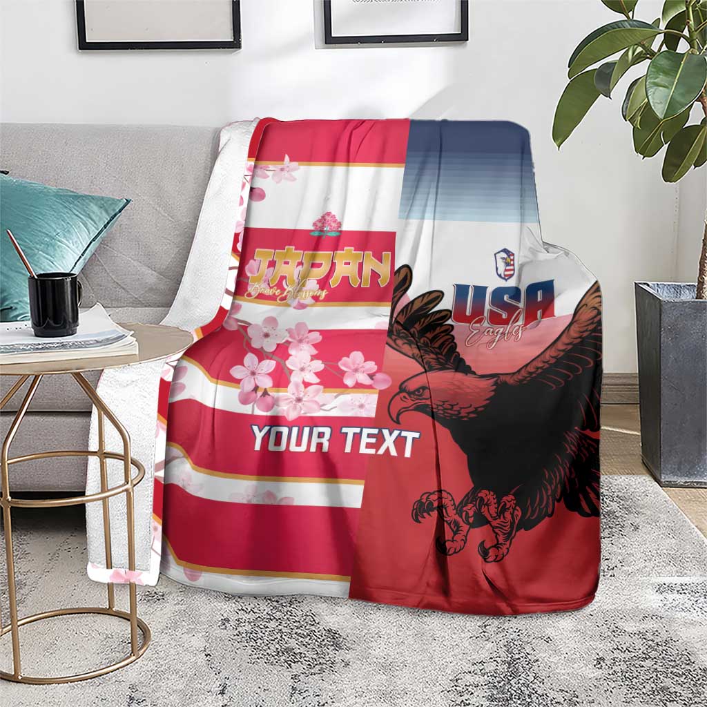 USA and Japan Rugby Custom Blanket Eagles Brave Blossoms Together Pacific - Polynesian Pride