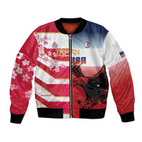 USA and Japan Rugby Custom Bomber Jacket Eagles Brave Blossoms Together Pacific LT14 Unisex Red - Polynesian Pride