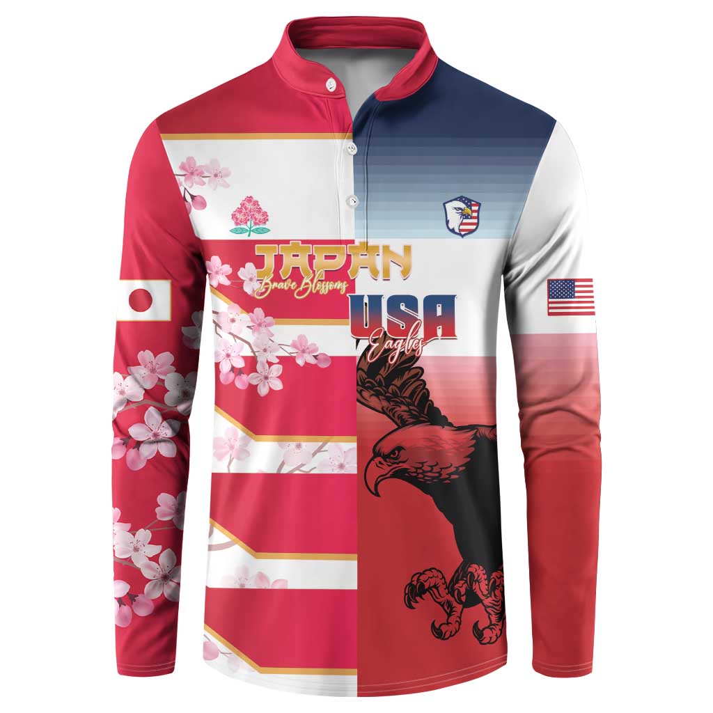 USA and Japan Rugby Custom Button Sweatshirt Eagles Brave Blossoms Together Pacific LT14 Red - Polynesian Pride