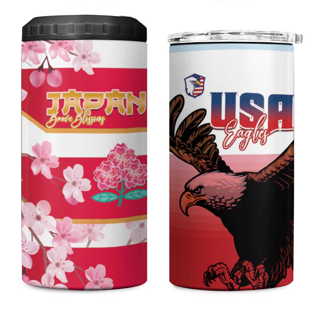 USA and Japan Rugby 4 in 1 Can Cooler Tumbler Eagles Brave Blossoms Together Pacific LT14 One Size: 16 oz Red - Polynesian Pride