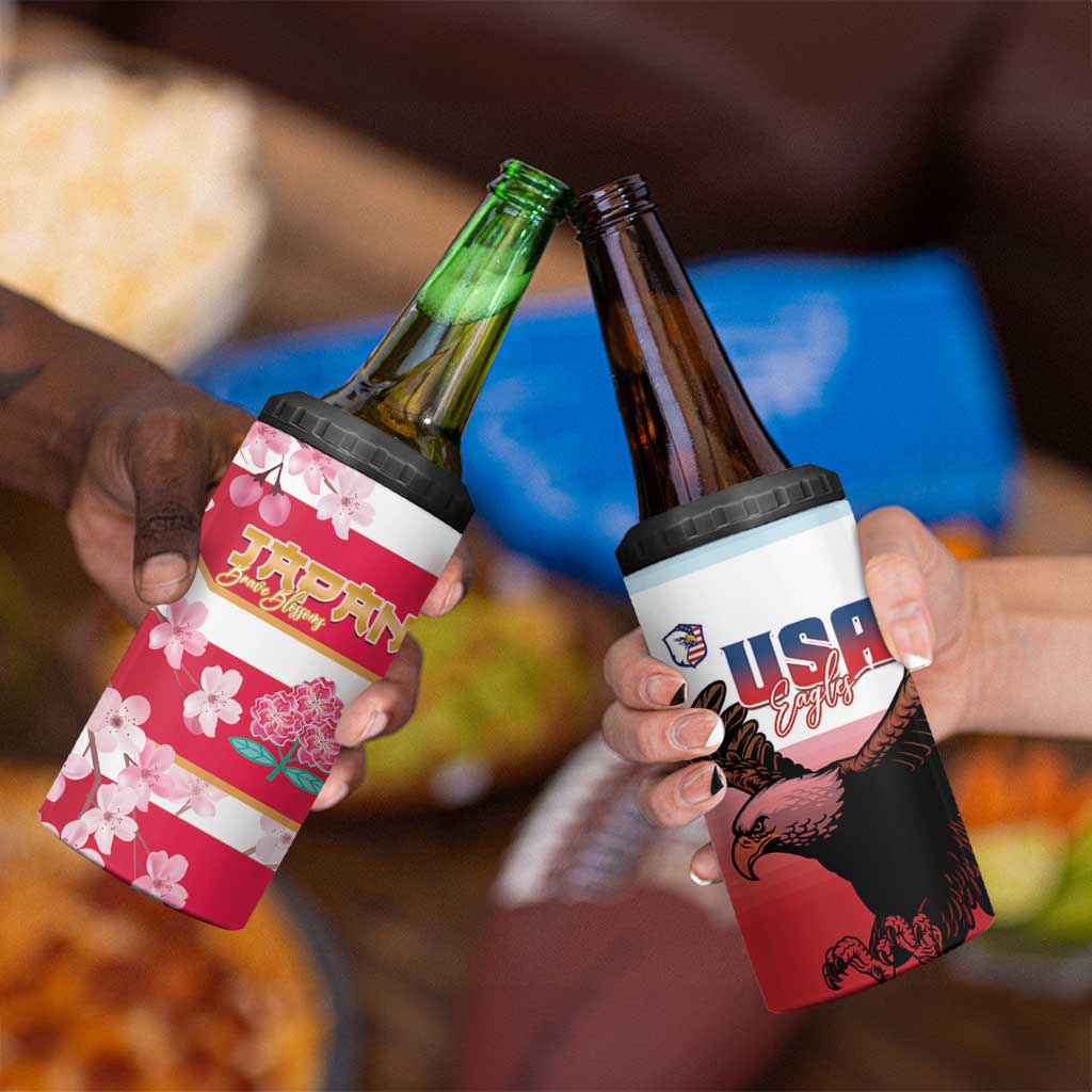 USA and Japan Rugby 4 in 1 Can Cooler Tumbler Eagles Brave Blossoms Together Pacific - Polynesian Pride