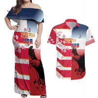 USA and Japan Rugby Custom Couples Matching Off Shoulder Maxi Dress and Hawaiian Shirt Eagles Brave Blossoms Together Pacific - Polynesian Pride