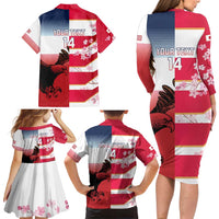USA and Japan Rugby Custom Family Matching Long Sleeve Bodycon Dress and Hawaiian Shirt Eagles Brave Blossoms Together Pacific - Polynesian Pride