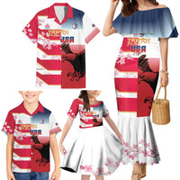 USA and Japan Rugby Custom Family Matching Mermaid Dress and Hawaiian Shirt Eagles Brave Blossoms Together Pacific - Polynesian Pride