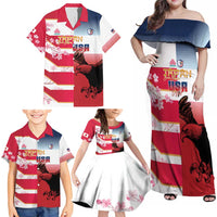 USA and Japan Rugby Custom Family Matching Off Shoulder Maxi Dress and Hawaiian Shirt Eagles Brave Blossoms Together Pacific - Polynesian Pride