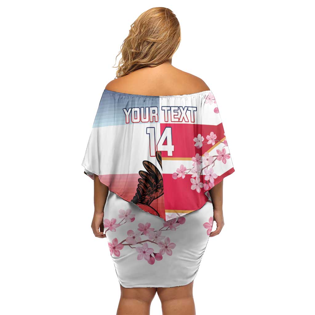 USA and Japan Rugby Custom Family Matching Off Shoulder Short Dress and Hawaiian Shirt Eagles Brave Blossoms Together Pacific - Polynesian Pride